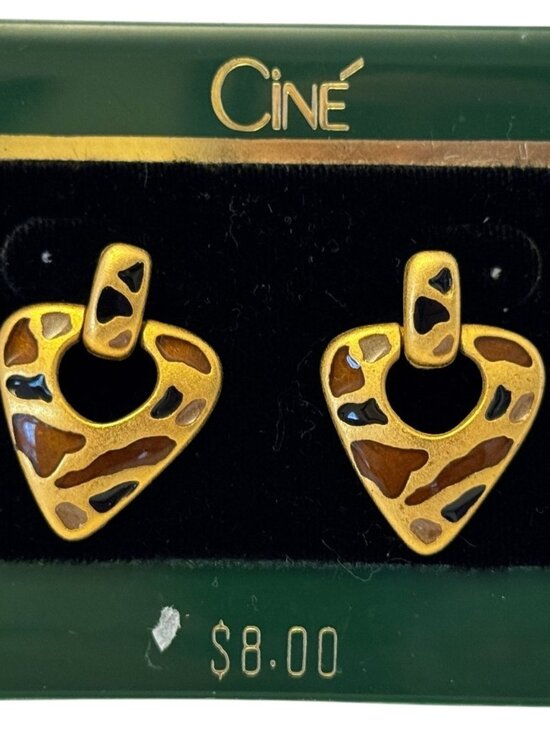 Ciné Jewelry - Cine Post Earrings Vintage Leopard Animal Print Triangle Enamel Accent Jewelry